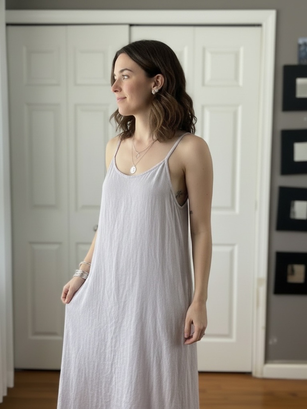 Tan Maxi Slip Dress - Minimal Spaghetti Strap Sundress